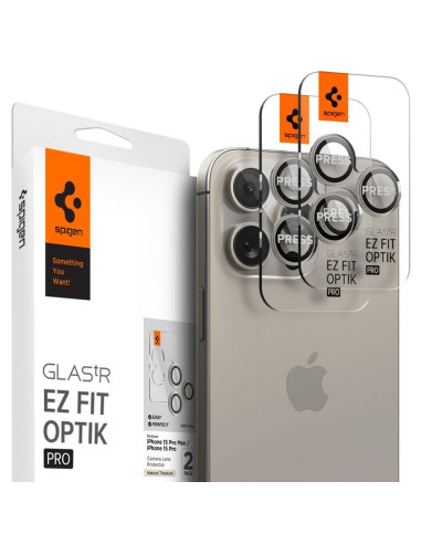 SPIGEN OPTIK.TR "EZ FIT" Protecteur de caméra 2-pack pour IPHONE 14 PRO / PRO MAX / 15 PRO / PRO MAX titane naturel