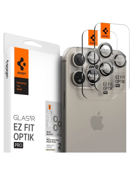 SPIGEN OPTIK.TR "EZ FIT" Protecteur de caméra 2-pack pour IPHONE 14 PRO / PRO MAX / 15 PRO / PRO MAX titane naturel