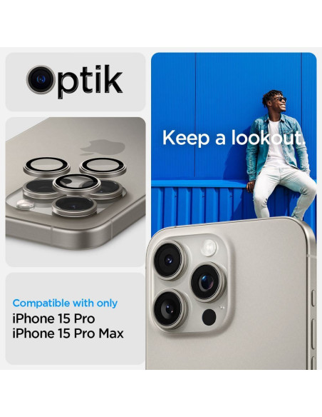 SPIGEN OPTIK.TR "EZ FIT" Protecteur de caméra 2-pack pour IPHONE 14 PRO / PRO MAX / 15 PRO / PRO MAX titane naturel
