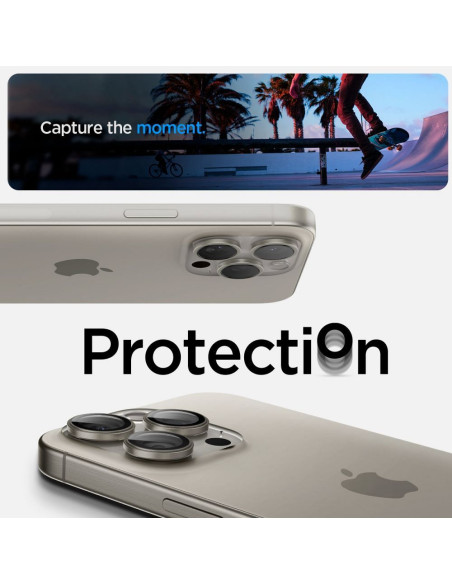 SPIGEN OPTIK.TR "EZ FIT" Protecteur de caméra 2-pack pour IPHONE 14 PRO / PRO MAX / 15 PRO / PRO MAX titane naturel