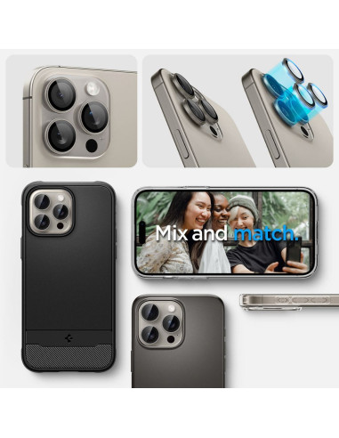 SPIGEN OPTIK.TR "EZ FIT" Protecteur de caméra 2-pack pour IPHONE 14 PRO / PRO MAX / 15 PRO / PRO MAX titane naturel