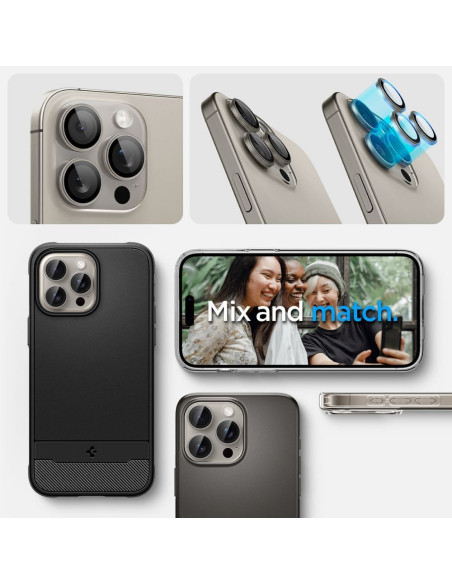 SPIGEN OPTIK.TR "EZ FIT" Protecteur de caméra 2-pack pour IPHONE 14 PRO / PRO MAX / 15 PRO / PRO MAX titane naturel