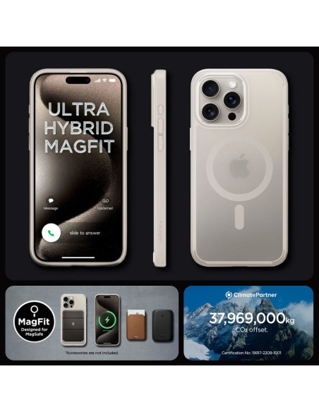 SPIGEN Ultra Hybrid Coque compatible Mag pour IPHONE 15 PRO MAX frost natural titanium