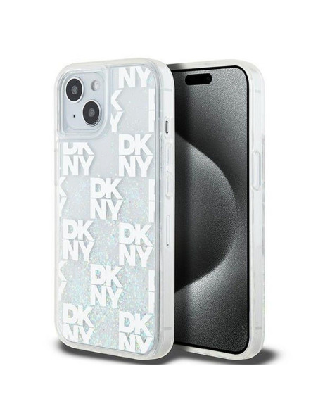 Coque DKNY pour IPHONE 15 DKHCP15SLCPEPT (DKNY HC Liquid Glitters W/Checkered Pattern) blanc