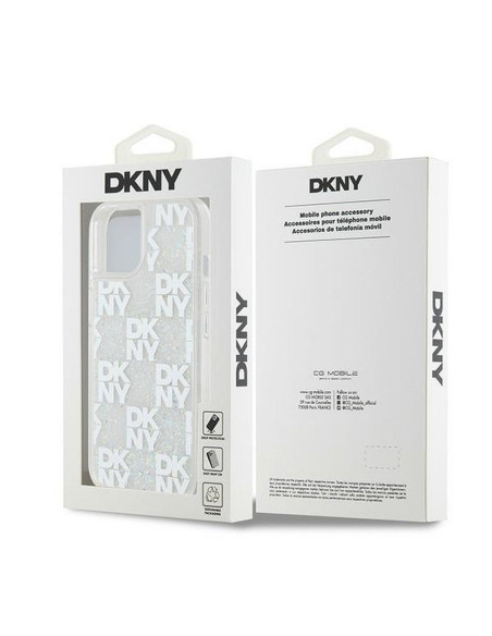 Coque DKNY pour IPHONE 15 DKHCP15SLCPEPT (DKNY HC Liquid Glitters W/Checkered Pattern) blanc