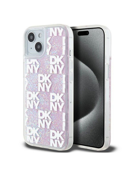 Coque DKNY pour IPHONE 15 DKHCP15SLCPEPP (DKNY HC Liquid Glitters W/Checkered Pattern) rose