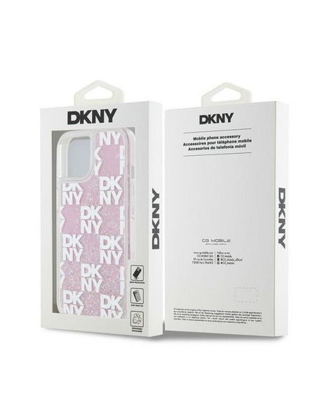 Coque DKNY pour IPHONE 15 DKHCP15SLCPEPP (DKNY HC Liquid Glitters W/Checkered Pattern) rose
