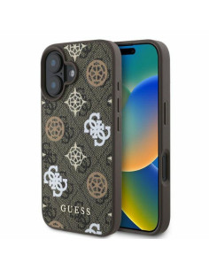 GUESS case for IPHONE 16 compatible with MagSafe GUHMP16SP4PWPW (PU Peony on 4G Background) brown