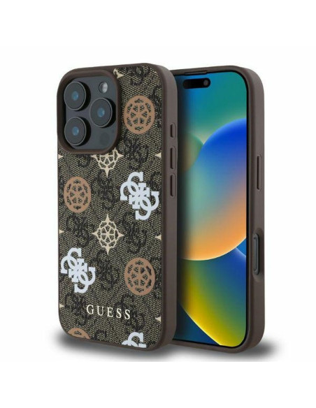 GUESS case for IPHONE 16 Pro Max compatible with MagSafe GUHMP16XP4PWPW (PU Peony on 4G Background) brown