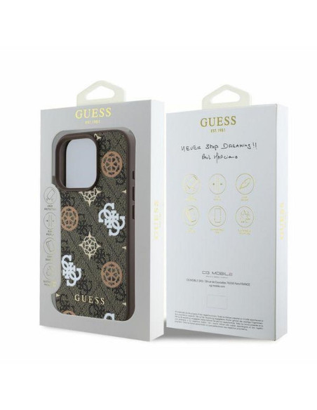 GUESS case for IPHONE 16 Pro Max compatible with MagSafe GUHMP16XP4PWPW (PU Peony on 4G Background) brown