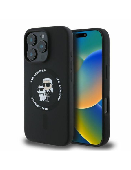 KARL LAGERFELD case for IPHONE 16 Pro Max compatible with MagSafe KLHMP16XSCMKCRHK (Silicone KC Body Ring) black