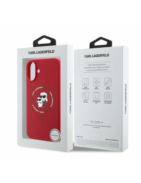 KARL LAGERFELD case for IPHONE 16 compatible with MagSafe KLHMP16SSCMKCRHR (Silicone KC Body Ring) red