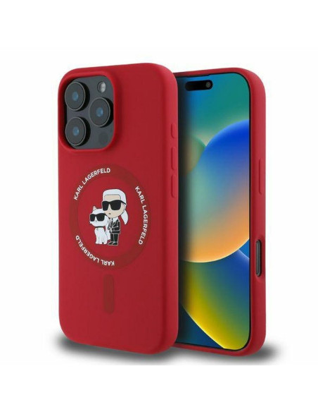 KARL LAGERFELD case for IPHONE 16 Pro Max compatible with MagSafe KLHMP16XSCMKCRHR (Silicone KC Body Ring) red
