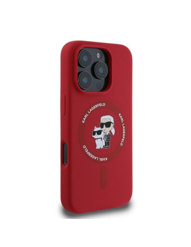 KARL LAGERFELD case for IPHONE 16 Pro Max compatible with MagSafe KLHMP16XSCMKCRHR (Silicone KC Body Ring) red