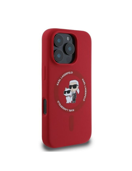 KARL LAGERFELD case for IPHONE 16 Pro Max compatible with MagSafe KLHMP16XSCMKCRHR (Silicone KC Body Ring) red