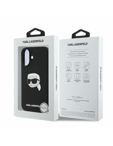 KARL LAGERFELD case for IPHONE 16 compatible with MagSafe KLHMP16SSKHPPLK (Sil KL Head Print) black