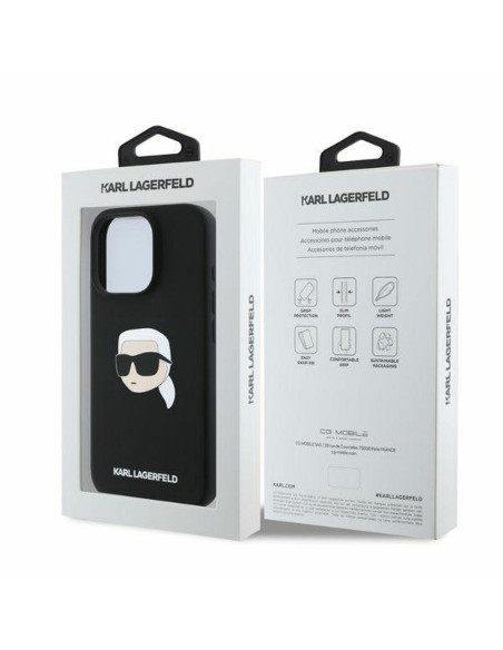 KARL LAGERFELD case for IPHONE 16 Pro compatible with MagSafe KLHMP16LSKHPPLK (Sil KL Head Print) black