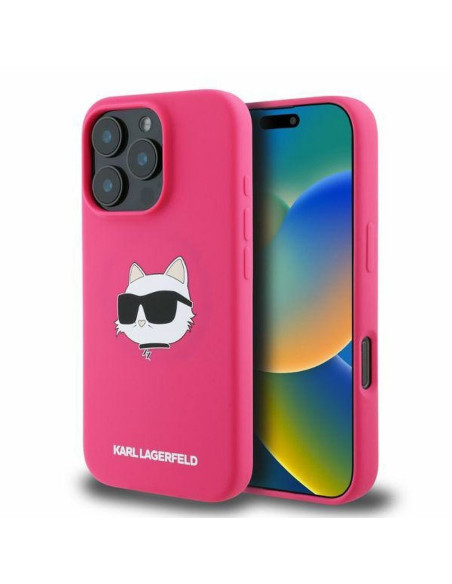 KARL LAGERFELD case for IPHONE 16 Pro Max compatible with MagSafe KLHMP16XSCHPPLF (Sil Choupette Head Print) fuschia