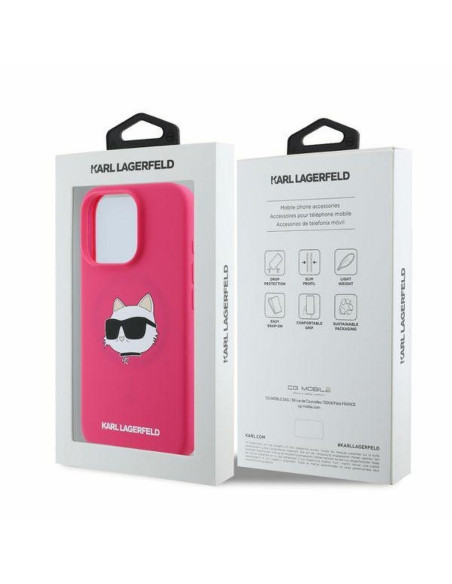 KARL LAGERFELD case for IPHONE 16 Pro Max compatible with MagSafe KLHMP16XSCHPPLF (Sil Choupette Head Print) fuschia