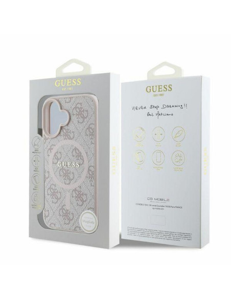 GUESS case for IPHONE 16 compatible with MagSafe GUHMP16SG4GFRP (PU 4G Ring Classic Logo) pink