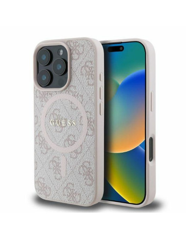 GUESS case for IPHONE 16 Pro compatible with MagSafe GUHMP16LG4GFRP (PU 4G Ring Classic Logo) pink