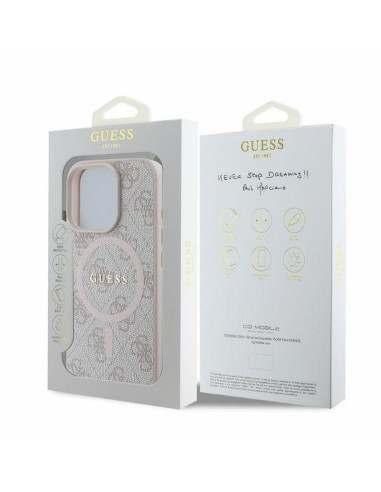 GUESS case for IPHONE 16 Pro compatible with MagSafe GUHMP16LG4GFRP (PU 4G Ring Classic Logo) pink