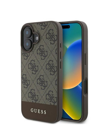 GUESS case for IPHONE 16 Plus GUHCP16MG4GLBR (PC/TPU 4G PU Bottom Stripe) brown