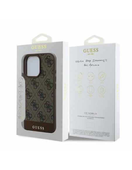 GUESS case for IPHONE 16 Pro GUHCP16LG4GLBR (PC/TPU 4G PU Bottom Stripe) brown
