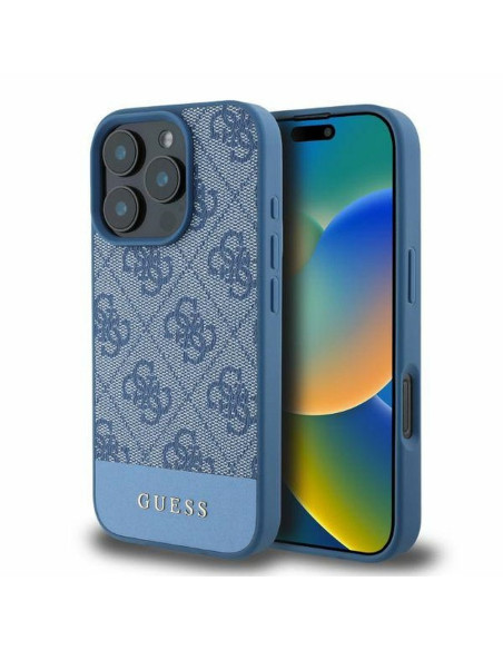 GUESS case for IPHONE 16 Pro Max GUHCP16XG4GLBL (4G PU Bottom Stripe) blue