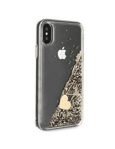Véritable GUESS Case GUOHCPXGLHFLGO pour iPhone X / Xs (Charms 2 Liquid Glitter / Gold)