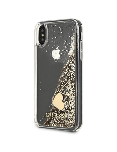 Véritable GUESS Case GUOHCPXGLHFLGO pour iPhone X / Xs (Charms 2 Liquid Glitter / Gold)