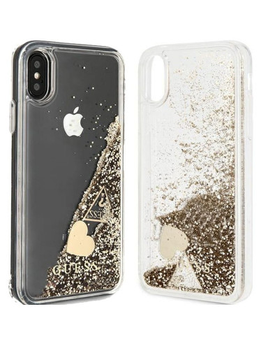 Véritable GUESS Case GUOHCPXGLHFLGO pour iPhone X / Xs (Charms 2 Liquid Glitter / Gold)