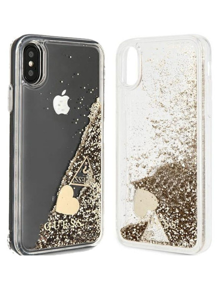 Véritable GUESS Case GUOHCPXGLHFLGO pour iPhone X / Xs (Charms 2 Liquid Glitter / Gold)
