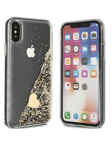 Véritable GUESS Case GUOHCPXGLHFLGO pour iPhone X / Xs (Charms 2 Liquid Glitter / Gold)