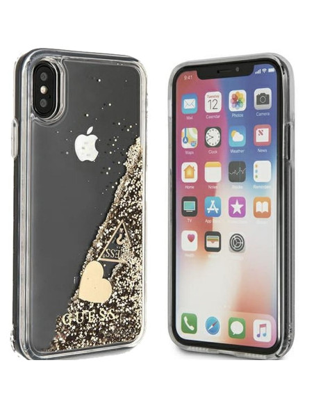 Véritable GUESS Case GUOHCPXGLHFLGO pour iPhone X / Xs (Charms 2 Liquid Glitter / Gold)