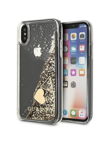 Véritable GUESS Case GUOHCPXGLHFLGO pour iPhone X / Xs (Charms 2 Liquid Glitter / Gold)