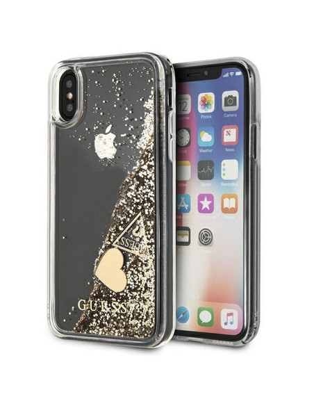 Véritable GUESS Case GUOHCPXGLHFLGO pour iPhone X / Xs (Charms 2 Liquid Glitter / Gold)