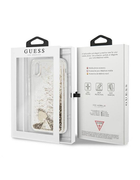 Véritable GUESS Case GUOHCPXGLHFLGO pour iPhone X / Xs (Charms 2 Liquid Glitter / Gold)