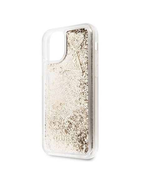 Véritable GUESS Case GUOHCN61GLHFLGO pour iPhone 11 (Liquide Glitter Charms / Gold)