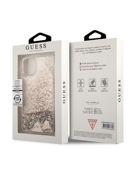 Véritable GUESS Case GUOHCN61GLHFLGO pour iPhone 11 (Liquide Glitter Charms / Gold)