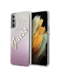 Véritable GUESS Case GUHCS21MPCUGLSPI pour Samsung S21 Plus (Glitter Gradient Script / pink)