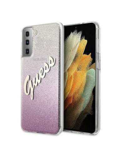 Véritable GUESS Case GUHCS21MPCUGLSPI pour Samsung S21 Plus (Glitter Gradient Script / pink)