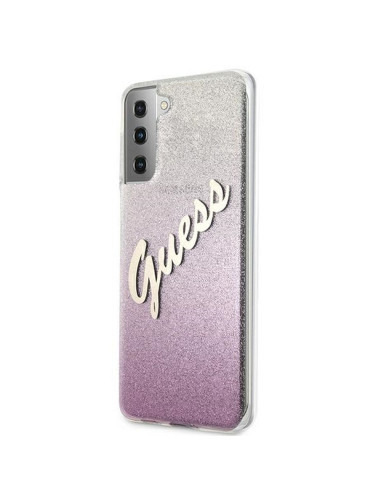 Véritable GUESS Case GUHCS21MPCUGLSPI pour Samsung S21 Plus (Glitter Gradient Script / pink)