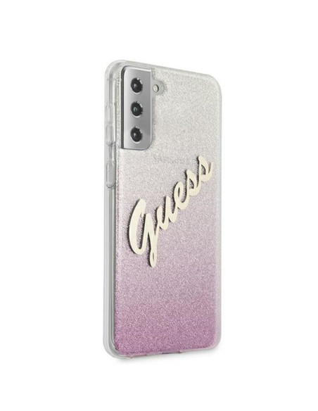 Véritable GUESS Case GUHCS21MPCUGLSPI pour Samsung S21 Plus (Glitter Gradient Script / pink)