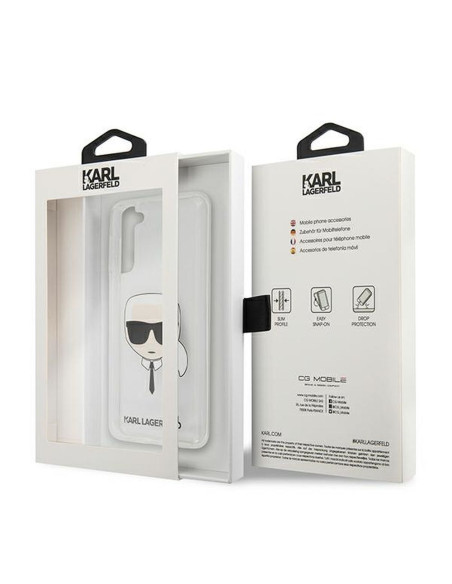Véritable KARL LAGERFELD Case KLHCS21MKTR pour Samsung S21 Plus (Tête de Karl / transparent)