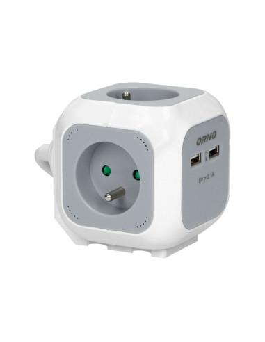 Cube d'extension 4x2P+Z, 2xUSB, 1,4m blanc-gris (OR-AE-13144)