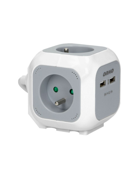 Cube d'extension 4x2P+Z, 2xUSB, 1,4m blanc-gris (OR-AE-13144)