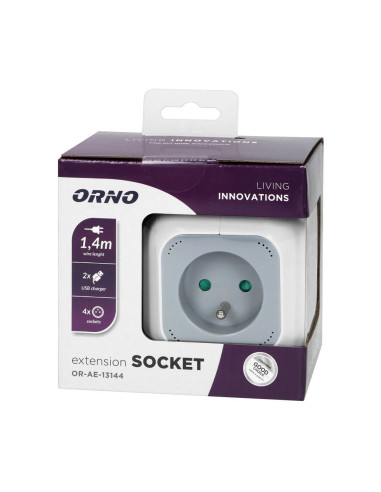 Cube d'extension 4x2P+Z, 2xUSB, 1,4m blanc-gris (OR-AE-13144)
