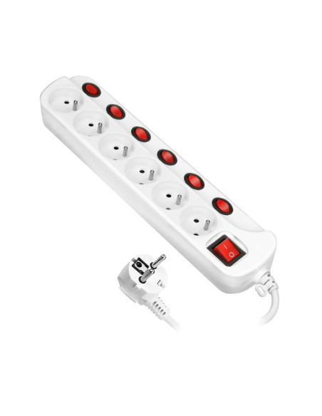 Multiswitch powerstrip with independent ON/OFF switches for 6 sockets, cable 3x1mm², 1.5m long (OR-AE-13162/1,5M)
