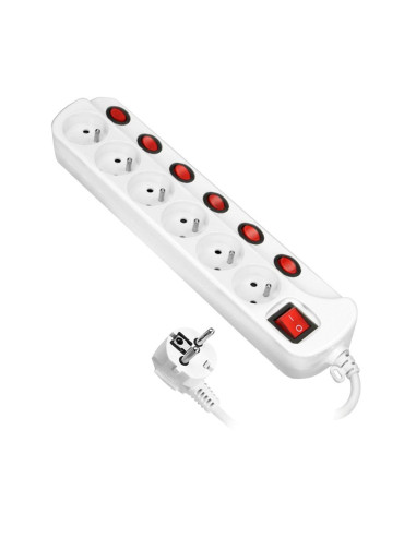 Multiswitch powerstrip with independent ON/OFF switches for 6 sockets, cable 3x1mm², 1.5m long (OR-AE-13162/1,5M)